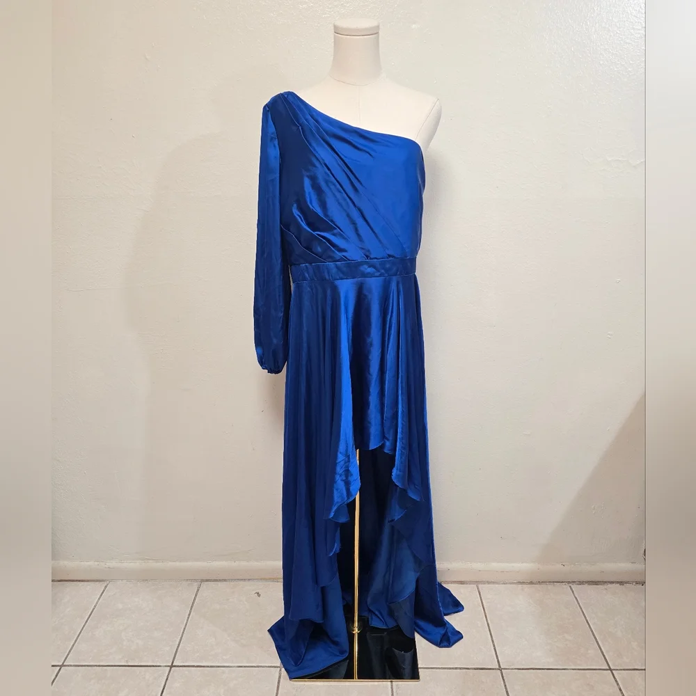 Mac Duggal High Low One Shoulder Dress Cobalt Blue Size 12
